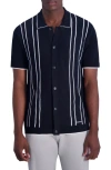 Karl Lagerfeld Striped Short Sleeve Knit Shirt In Tan/ Black