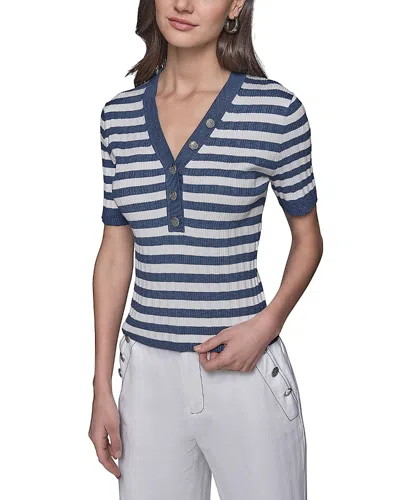 Karl Lagerfeld Striped Short Sleeved Tee In Soft White/indigo