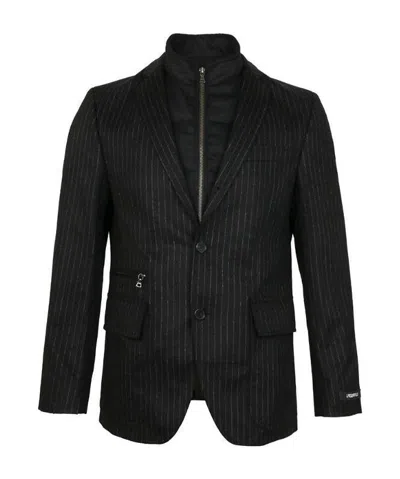 Karl Lagerfeld Striped Single-breasted Suit Jacket In Black