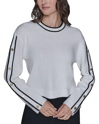 Karl Lagerfeld Striped Sleeve Crewneck Sweater In White