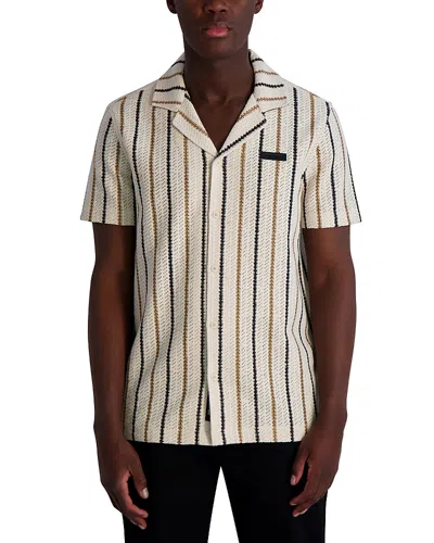 Karl Lagerfeld Striped Slim Fit Camp Shirt In Neutral