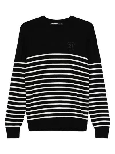 Karl Lagerfeld Striped Sweater In Black