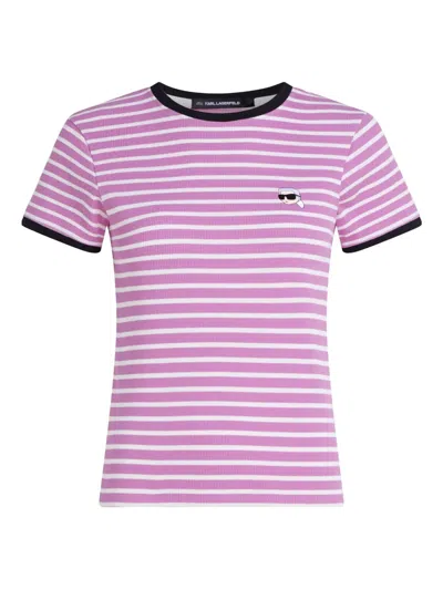Karl Lagerfeld Striped T-shirt In Pink