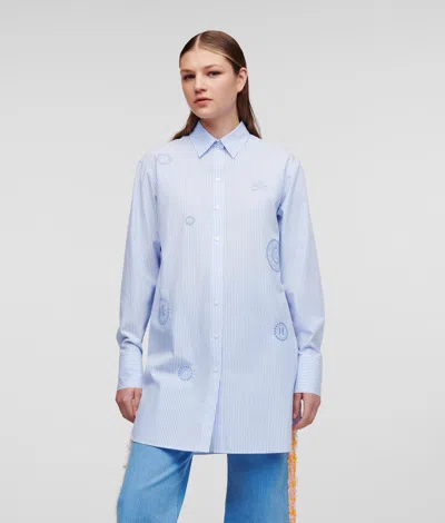 Karl Lagerfeld Striped Tunic Shirt With Karl Circle Embroidery In Blue