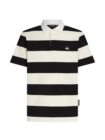 Karl Lagerfeld Ikon Bold Stripe Polo Shirt In Black
