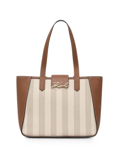 Karl Lagerfeld Stripe-pattern Logo-plaque Tote Bag In Brown
