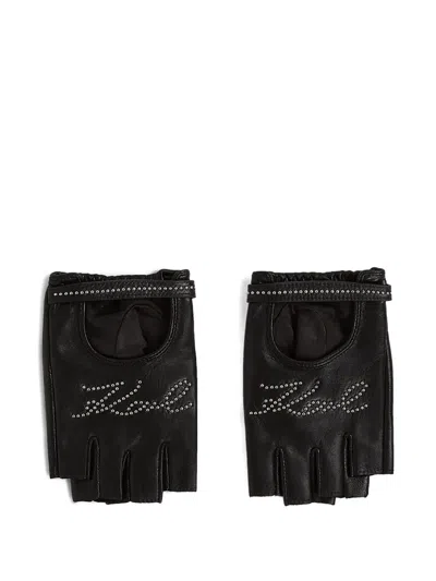 Karl Lagerfeld Stud-embellished Fingerless Gloves In Black