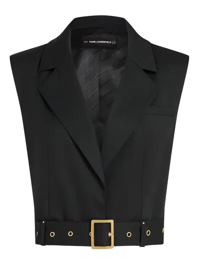 Karl Lagerfeld Studded Belted-waist Gilet In Black