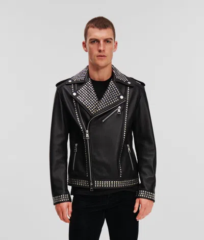 Karl Lagerfeld Studded Leather Jacket Handpicked By Hun Kim In Black