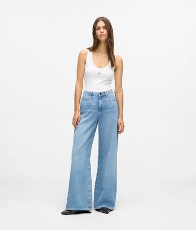 Karl Lagerfeld Studded-signature Jeans In Blue