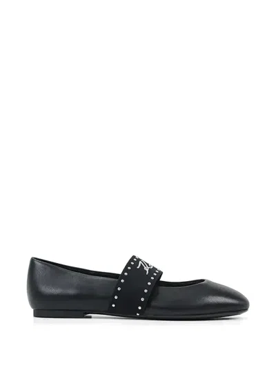 Karl Lagerfeld Studded Strap Ballet Flats In Black