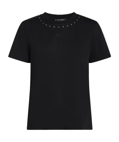 Karl Lagerfeld Stud-embellished Crew-neck T-shirt In Black