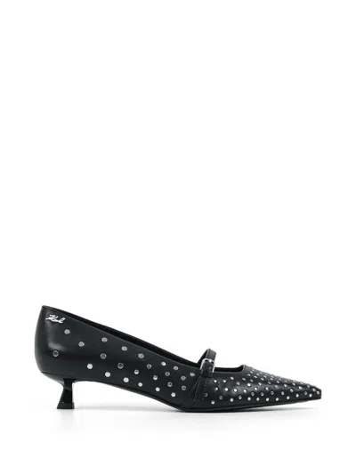 Karl Lagerfeld Stud-embellished Pointed-toe Pumps In Black