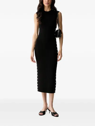 Karl Lagerfeld Stud-embellished Ribbed-knit Dress In Black