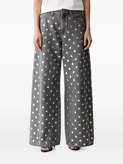 Karl Lagerfeld Stud-embellished Wide-leg Jeans In Gray