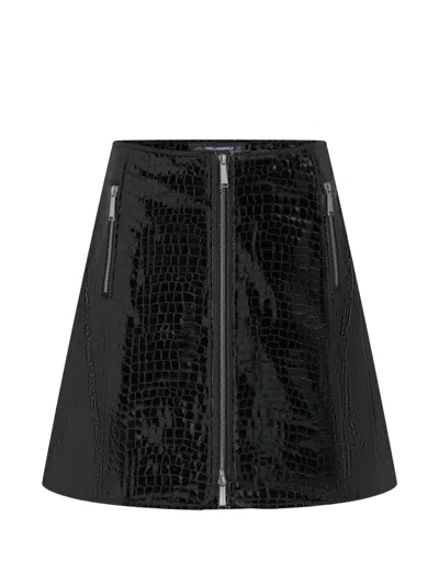 Karl Lagerfeld Studio Croc Leather Skirt In Black