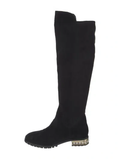 Pre-owned Karl Lagerfeld Suede Beaded Accents Boots In Black