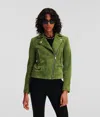 Karl Lagerfeld Suede Leather Biker Jacket In Green