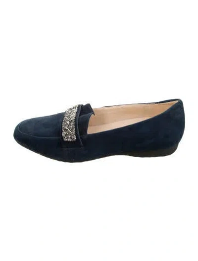 Pre-owned Karl Lagerfeld Suede Crystal Embellishments Loafers In Blue