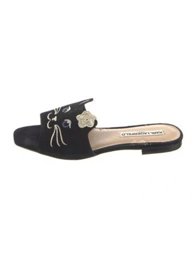 Pre-owned Karl Lagerfeld Suede Graphic Print Slides In Blue
