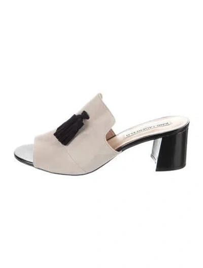Pre-owned Karl Lagerfeld Suede Tassel Accents Slides In Grey