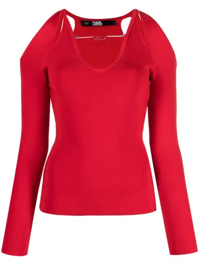 Karl Lagerfeld Cut-out Logo-charm Jumper In Red