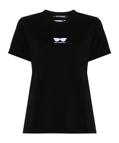 Karl Lagerfeld Sunglasses-print Organic-cotton T-shirt In Schwarz