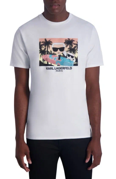 Karl Lagerfeld Surfer Karl & Choupette Graphic Print T-shirt In White