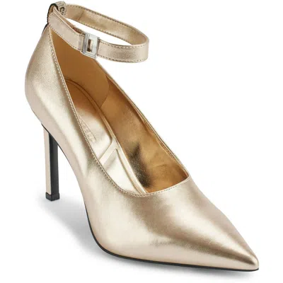 Karl Lagerfeld Sury Womens Metallic Man Made Ankle Strap In White Gold