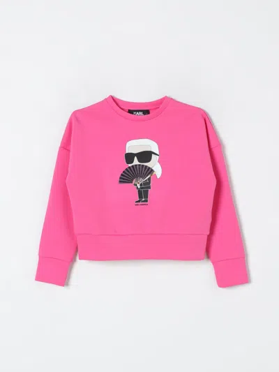 Karl Lagerfeld Printed Cotton Blend Crewneck Sweatshirt In Pink