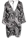 Karl Lagerfeld Mini-kaftankleid Mit Wirbel-print In Grey