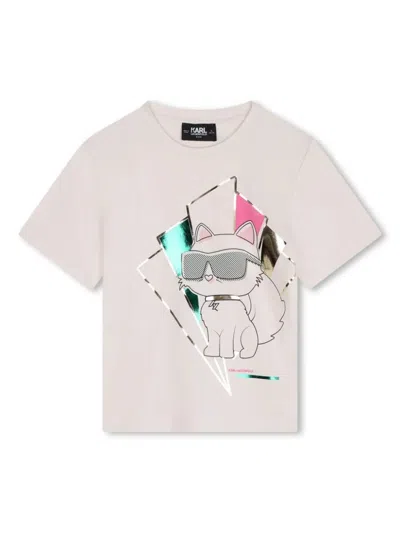 Karl Lagerfeld Kids' Choupette-print Crew-neck T-shirt In Ivory