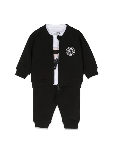 Karl Lagerfeld Kids' T-shirt, Jogger And Zip-up Sweatshirt Set In Black