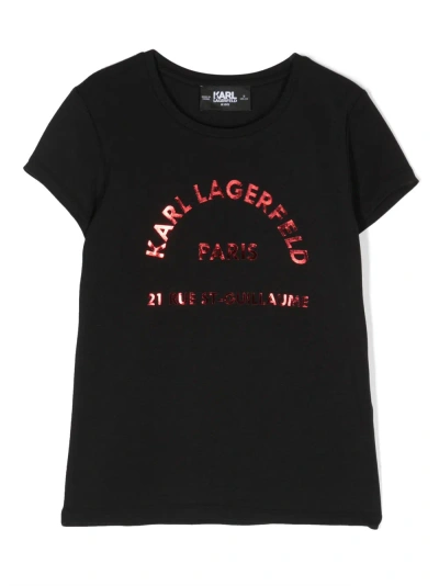 Karl Lagerfeld Kids'  T-shirt Nera In Cotone E Modale Bambina In Nero