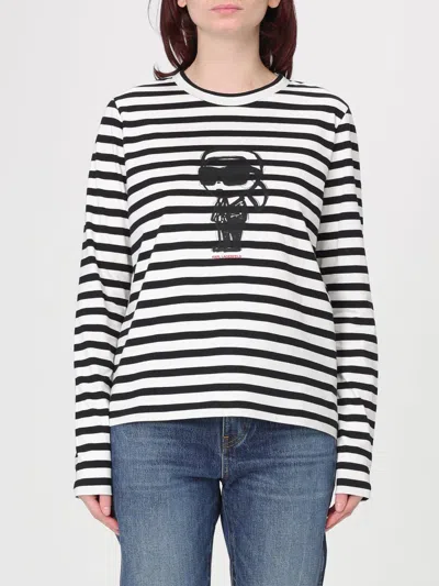 Karl Lagerfeld Ikon Stripe Long-sleeved T-shirt In Black