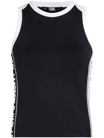 Karl Lagerfeld Logo-tape Round-neck Tank Top In Black