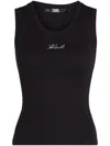 Karl Lagerfeld Logo-embroidered Ribbed Tank Top In Black