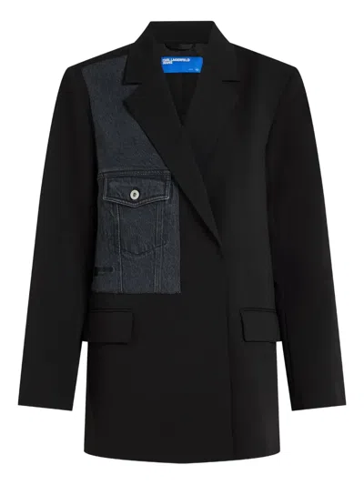 Karl Lagerfeld Tailored Black Blazer With Contrasting Denim Patch Detail