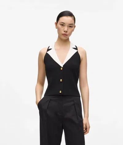 Karl Lagerfeld Tailored Knit Top In Black