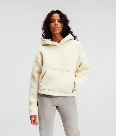 Karl Lagerfeld Teddy Fleece Hoodie In Neutral