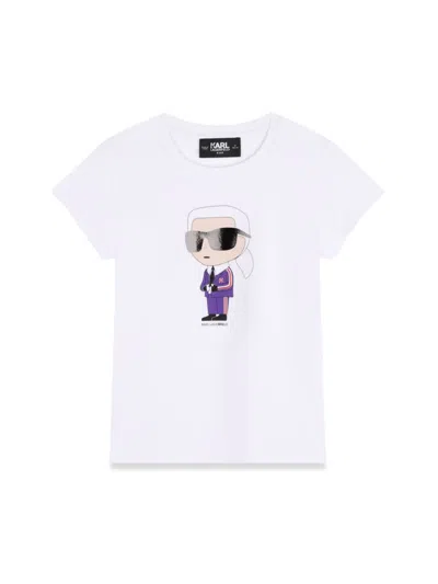 Karl Lagerfeld Kids' Ikonik Karl-print Crew-neck T-shirt In Weiss