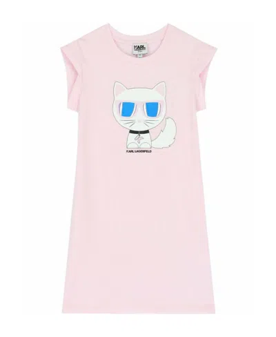Karl Lagerfeld Teen K/ikonic-print Short-sleeved Dress In Pink