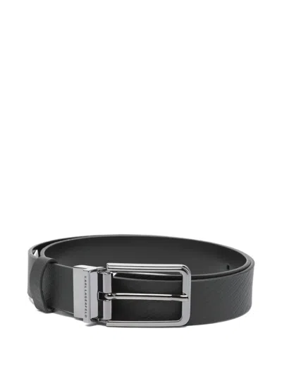 Karl Lagerfeld Textured Buckle Belt In Black