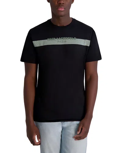 Karl Lagerfeld Textured Chest Stripe Tee In Black