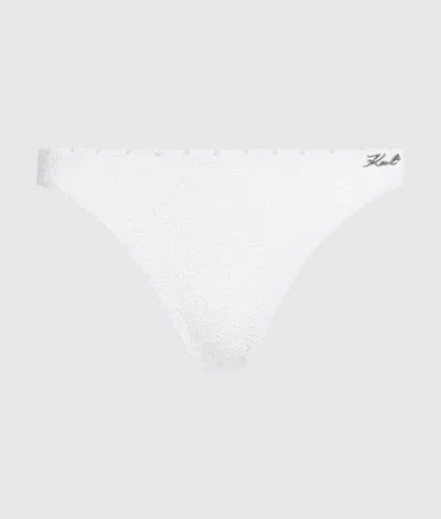 Karl Lagerfeld Textured Pearl-embellished Bikini Bottoms In White