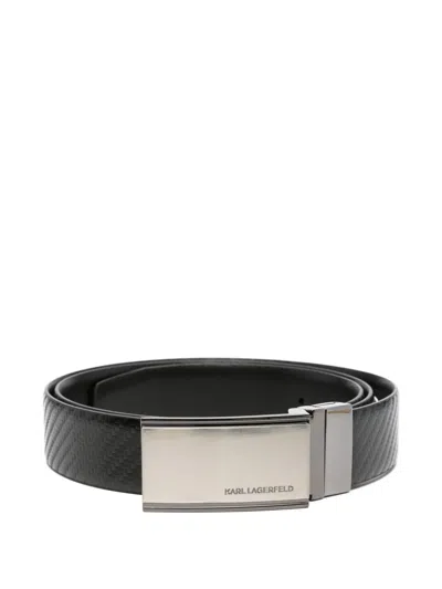 Karl Lagerfeld Textured Leather Belt In Black