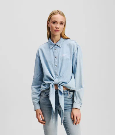 Karl Lagerfeld Tie-front Denim Shirt In Blue