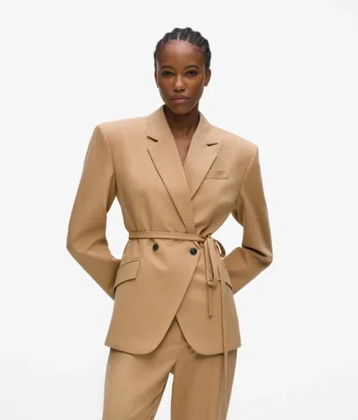 Karl Lagerfeld Tie-waist Double-breasted Blazer In Brown