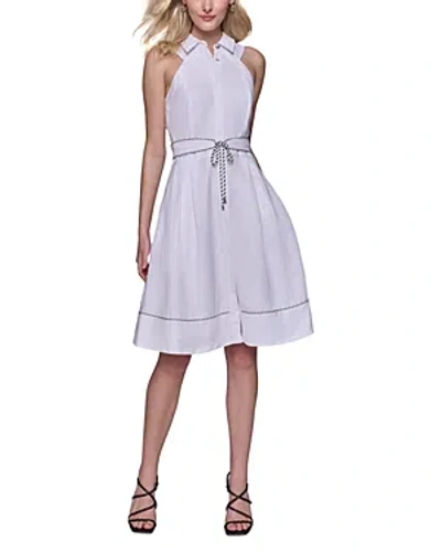 Karl Lagerfeld Tie Waist Sleeveless A Line Dress In Soft White