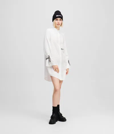 Karl Lagerfeld Tied Sleeve Shirt Dress In White